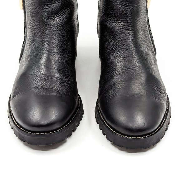 Talbots Women Tish Lug Pebble Black Leather Fabric Zip ankle boots size 10 - Picture 12 of 12